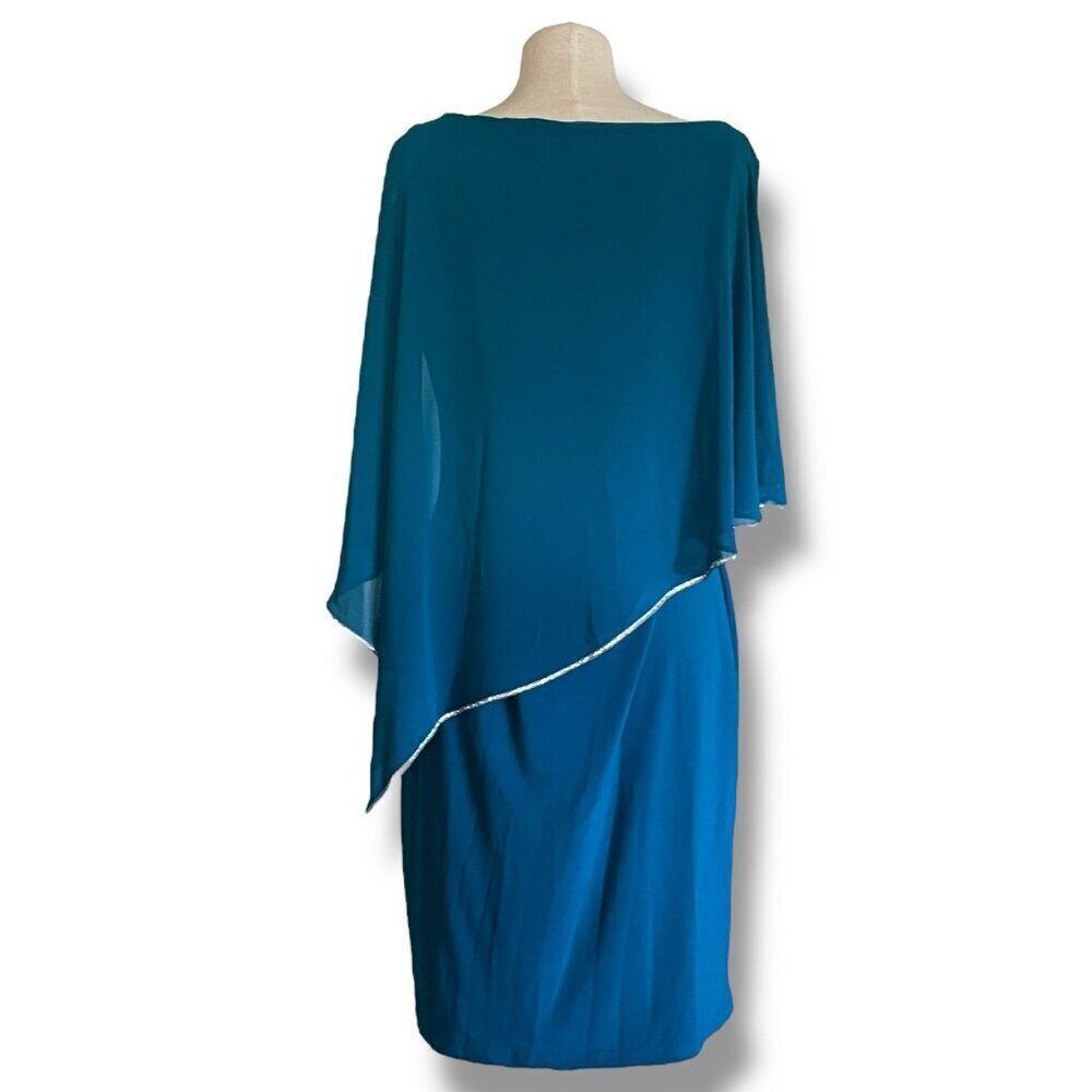 Joseph Ribkoff Womens Dress Sz 14 Peacock Blue Caped Rhinestone Trim Stretch - Picture 8 of 10